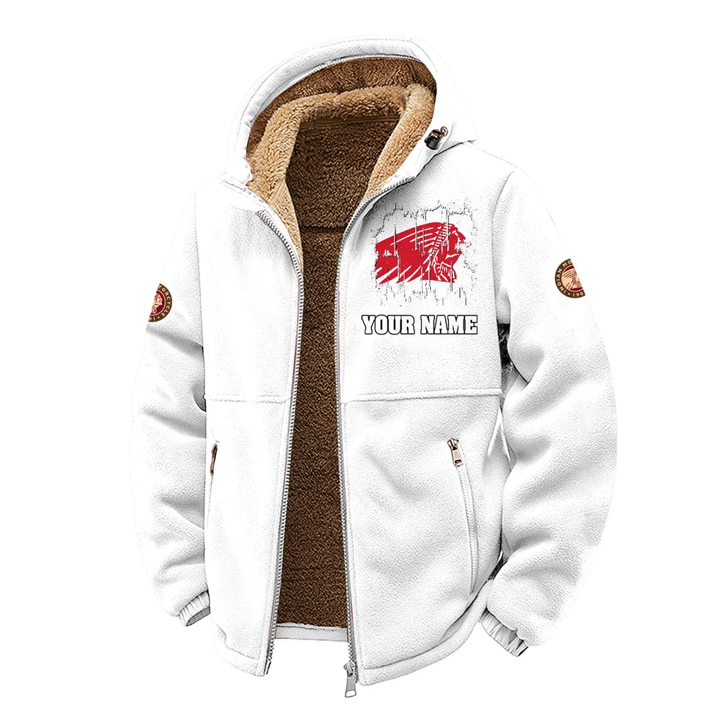 American-Style Motorbike Winter Fleece Jacket, Insulated Sport Hoody HVN1451IM - White - Image 2