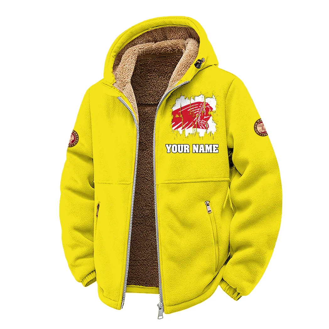 American-Style Motorbike Winter Fleece Jacket, Insulated Sport Hoody HVN1451IM - Yellow - Image 2