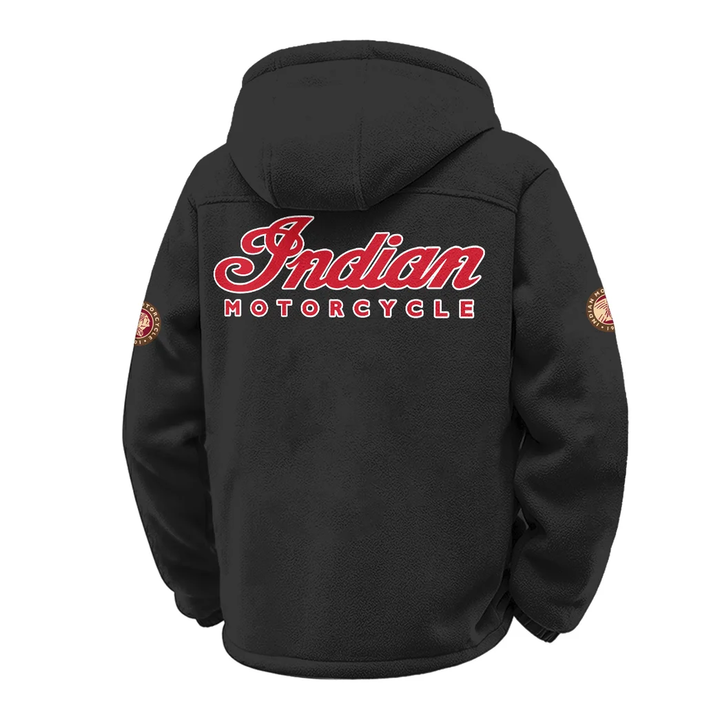 American-Style Motorbike Winter Fleece Jacket, Insulated Sport Hoody HVN1451IM - Black - Image 3