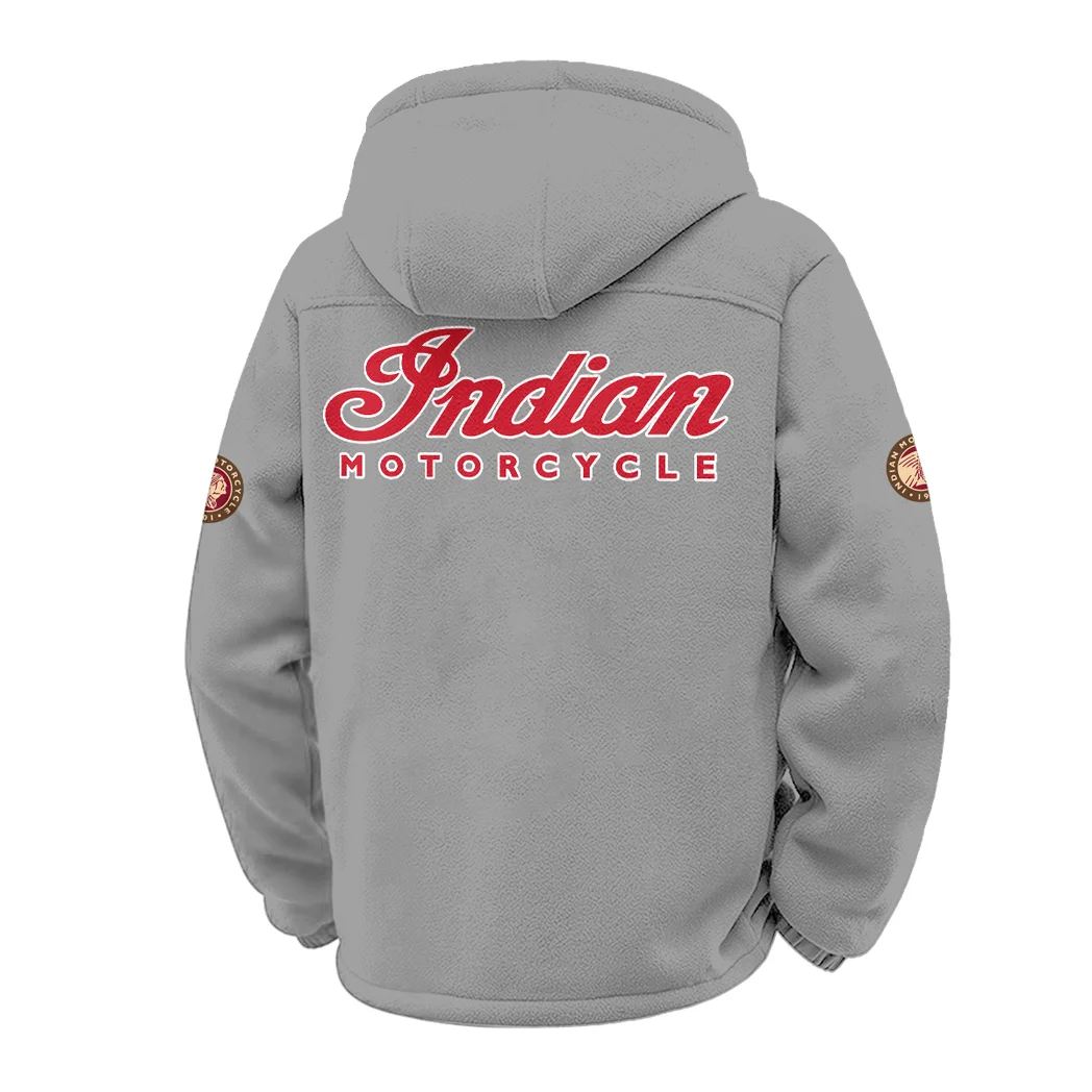 American-Style Motorbike Winter Fleece Jacket, Insulated Sport Hoody HVN1451IM - Grey - Image 3