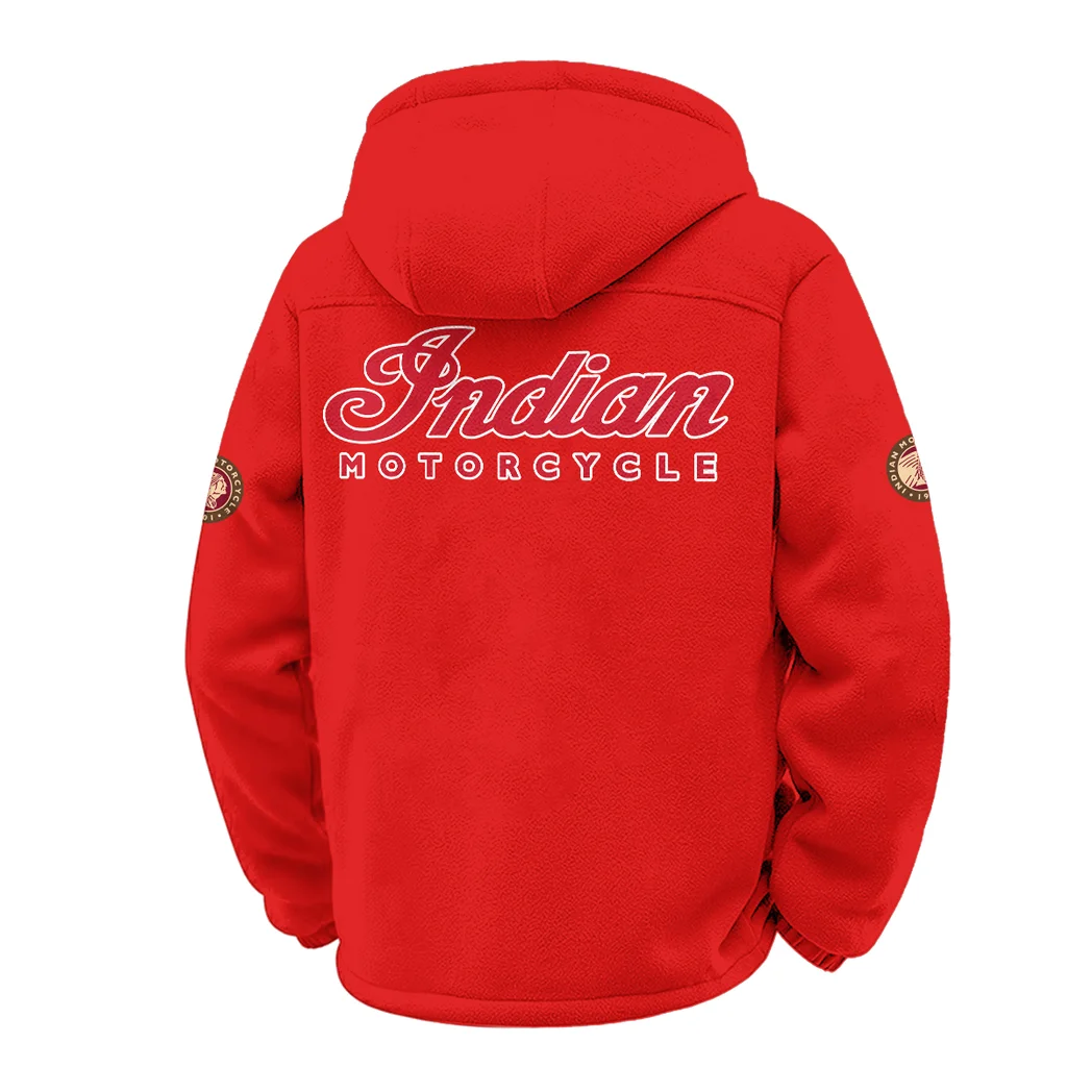 American-Style Motorbike Winter Fleece Jacket, Insulated Sport Hoody HVN1451IM - Red - Image 3