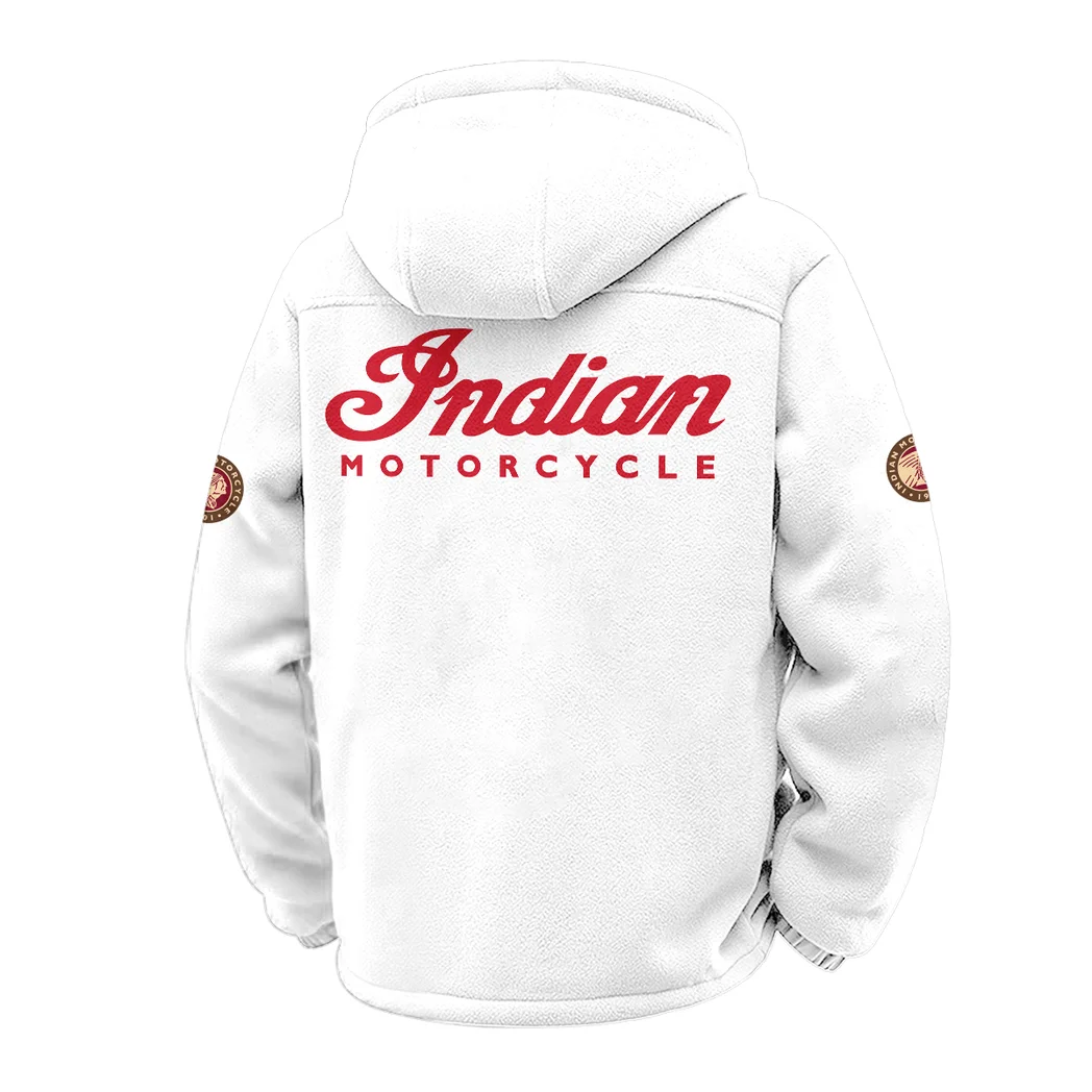 American-Style Motorbike Winter Fleece Jacket, Insulated Sport Hoody HVN1451IM - White - Image 3