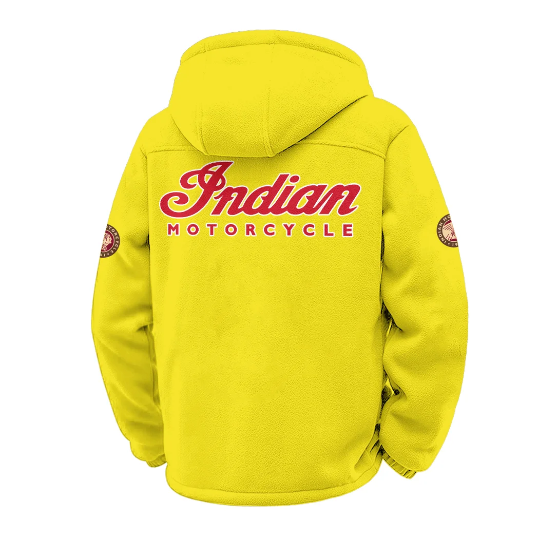 American-Style Motorbike Winter Fleece Jacket, Insulated Sport Hoody HVN1451IM - Yellow - Image 3
