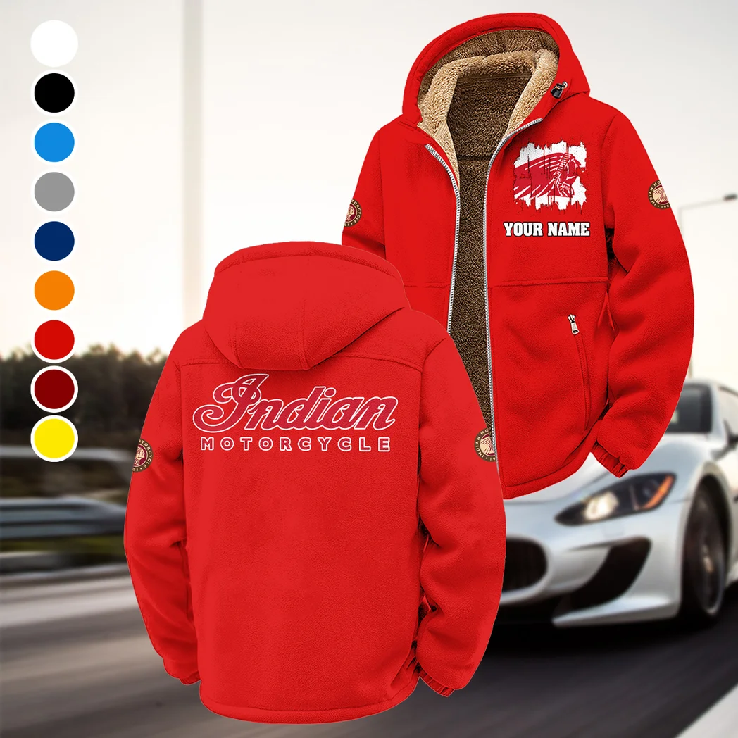 American-Style Motorbike Winter Fleece Jacket, Insulated Sport Hoody HVN1451IM - Red
