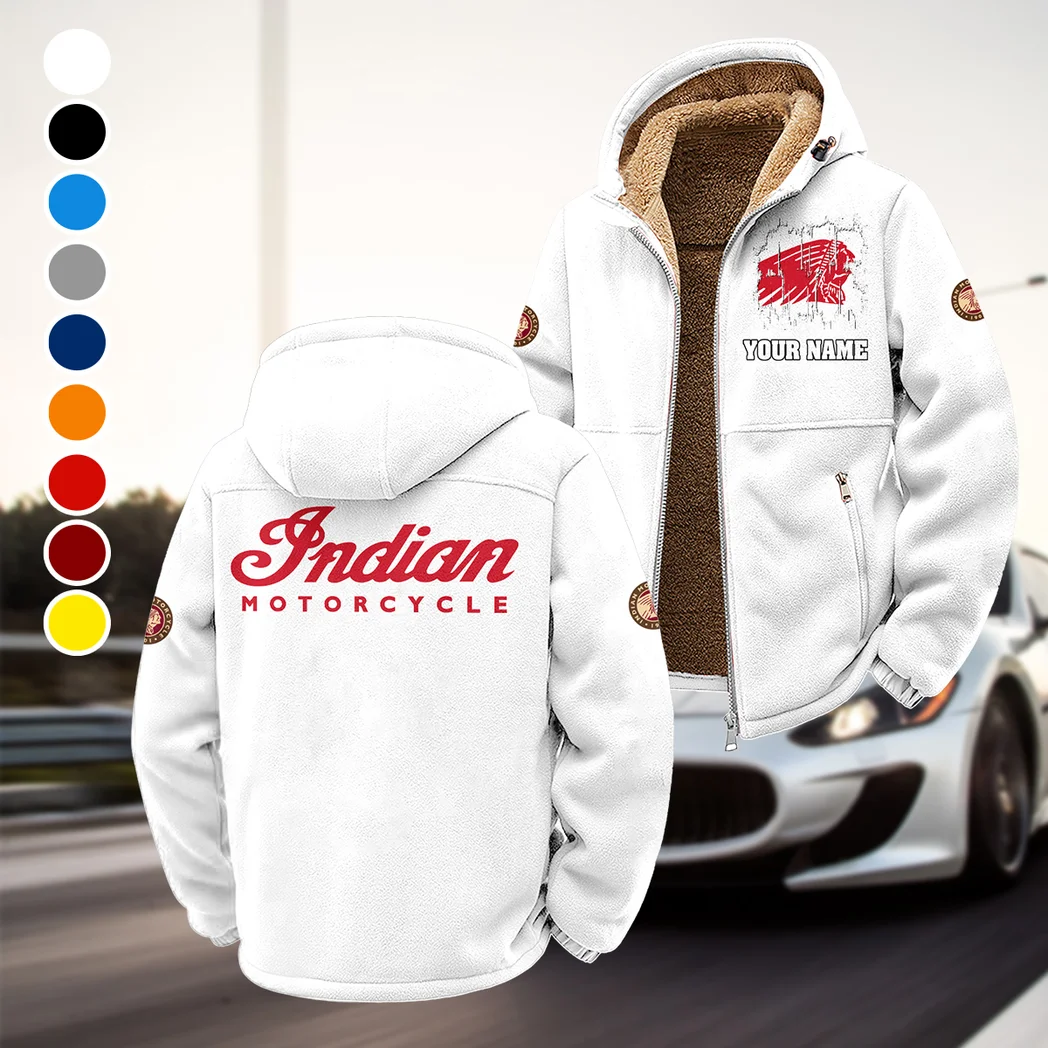 American-Style Motorbike Winter Fleece Jacket, Insulated Sport Hoody HVN1451IM - White