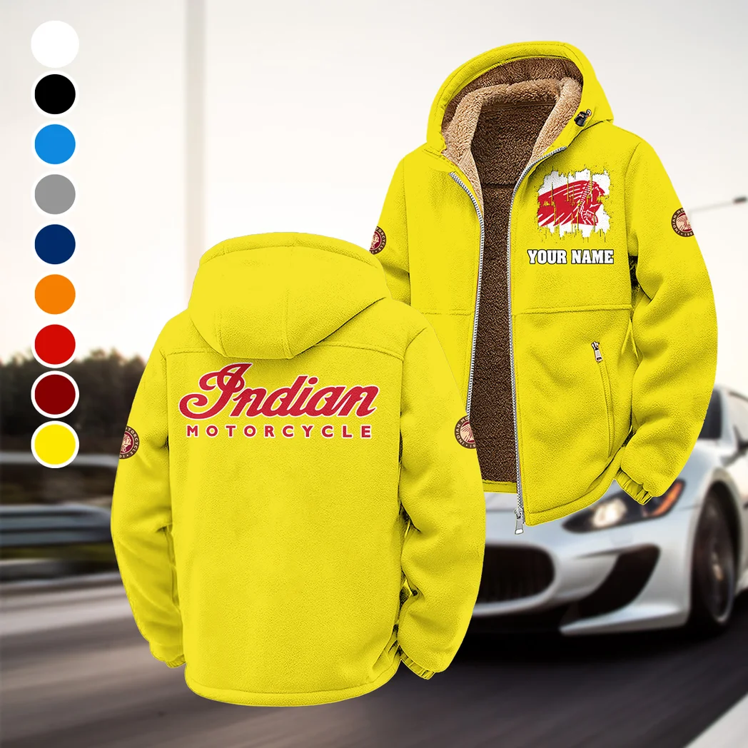 American-Style Motorbike Winter Fleece Jacket, Insulated Sport Hoody HVN1451IM - Yellow
