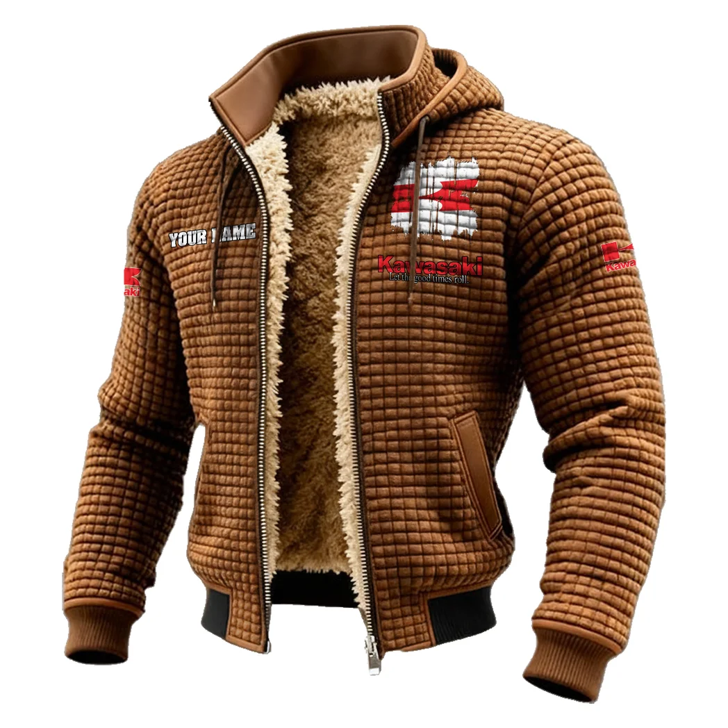 Adventure Motorcycle Fleece-Lined Hooded Jacket, All-Mountain Hooded Fleece HVN1451KA - brown - Image 2