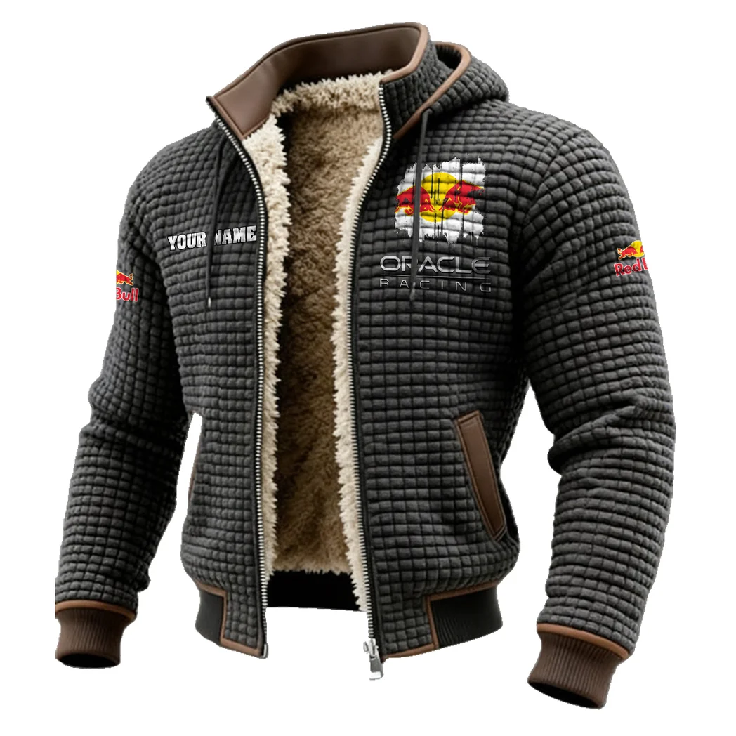 True Fans Fleece-Lined Hooded Jacket, Water-Resistant Thermal Hoody HVN1451NY - Grey - Image 2
