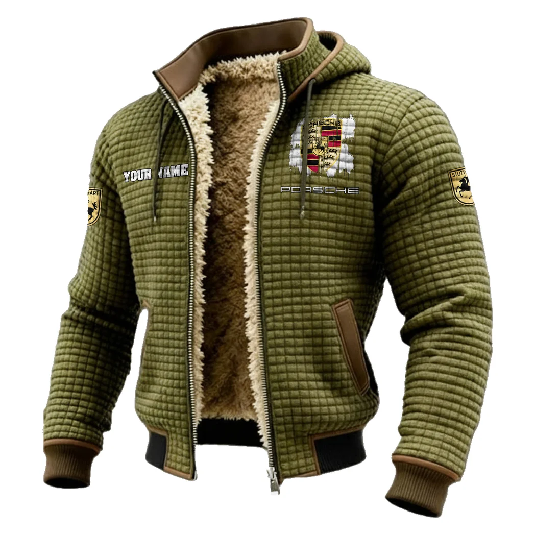 High-Speed Roadster Fleece-Lined Hooded Jacket, Cold-Snap Defense Jacket HVN1451PO - Green - Image 2