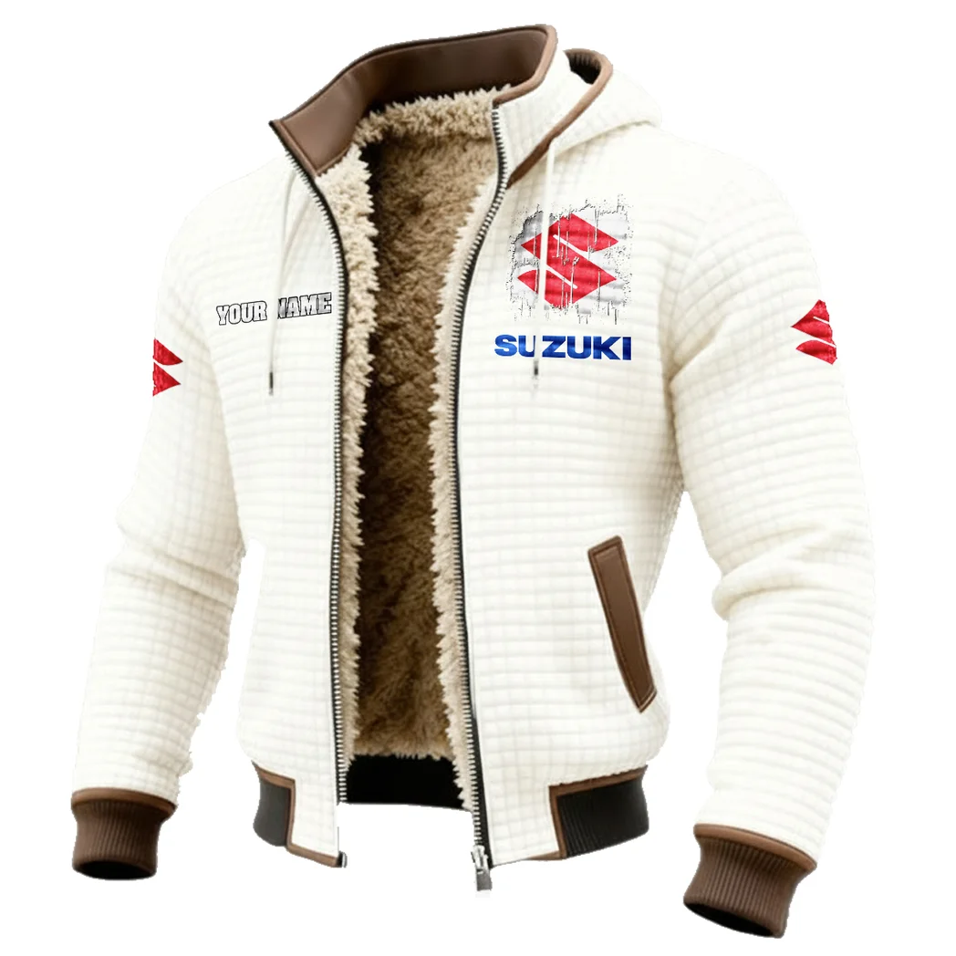 Street Racer Fleece-Lined Hooded Jacket, Brushed Interior Winter Jacket HVN1451SU - White - Image 2