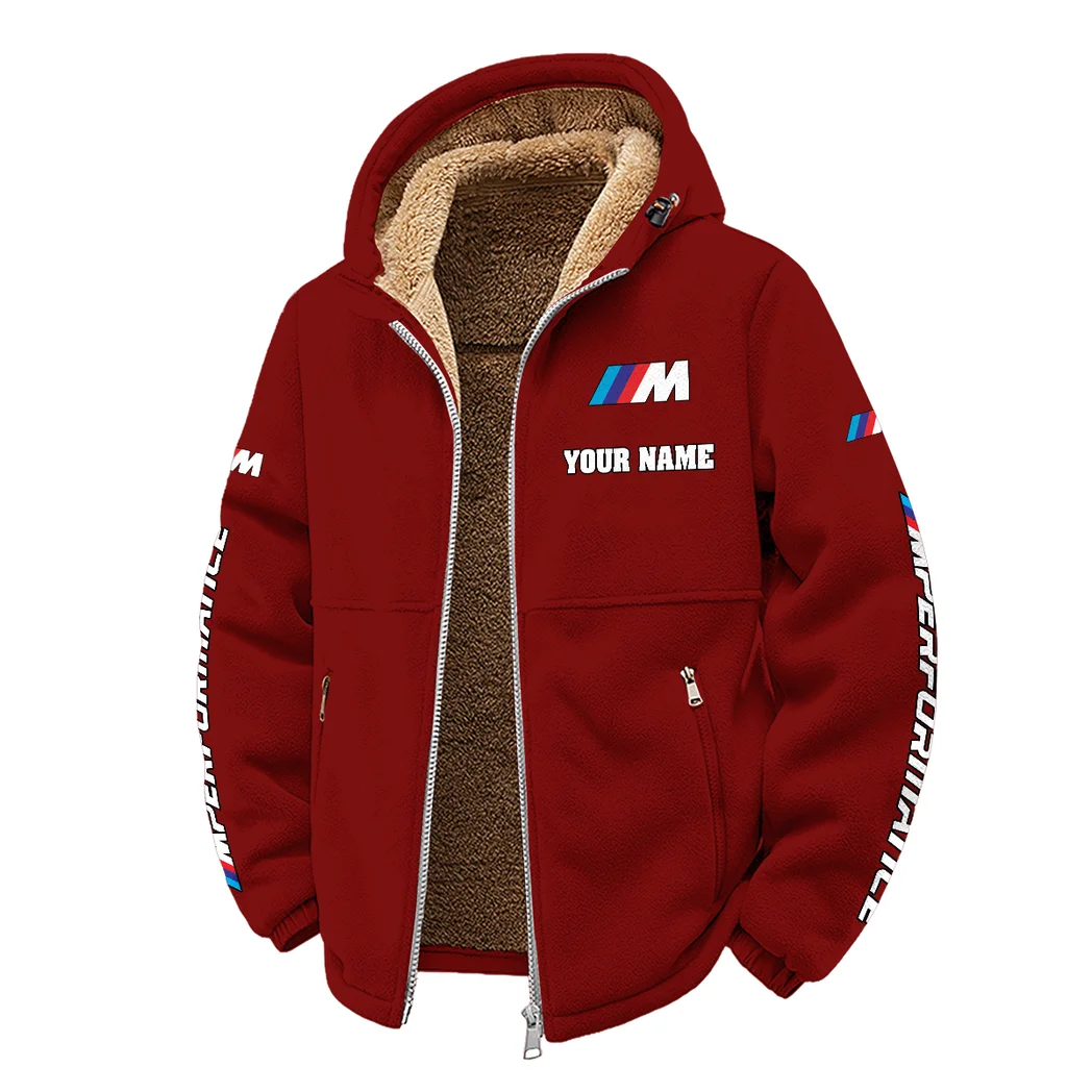 Racing Car Winter Fleece Jacket, Insulated Sport Hoody HVN1452BM - Wine - Image 2