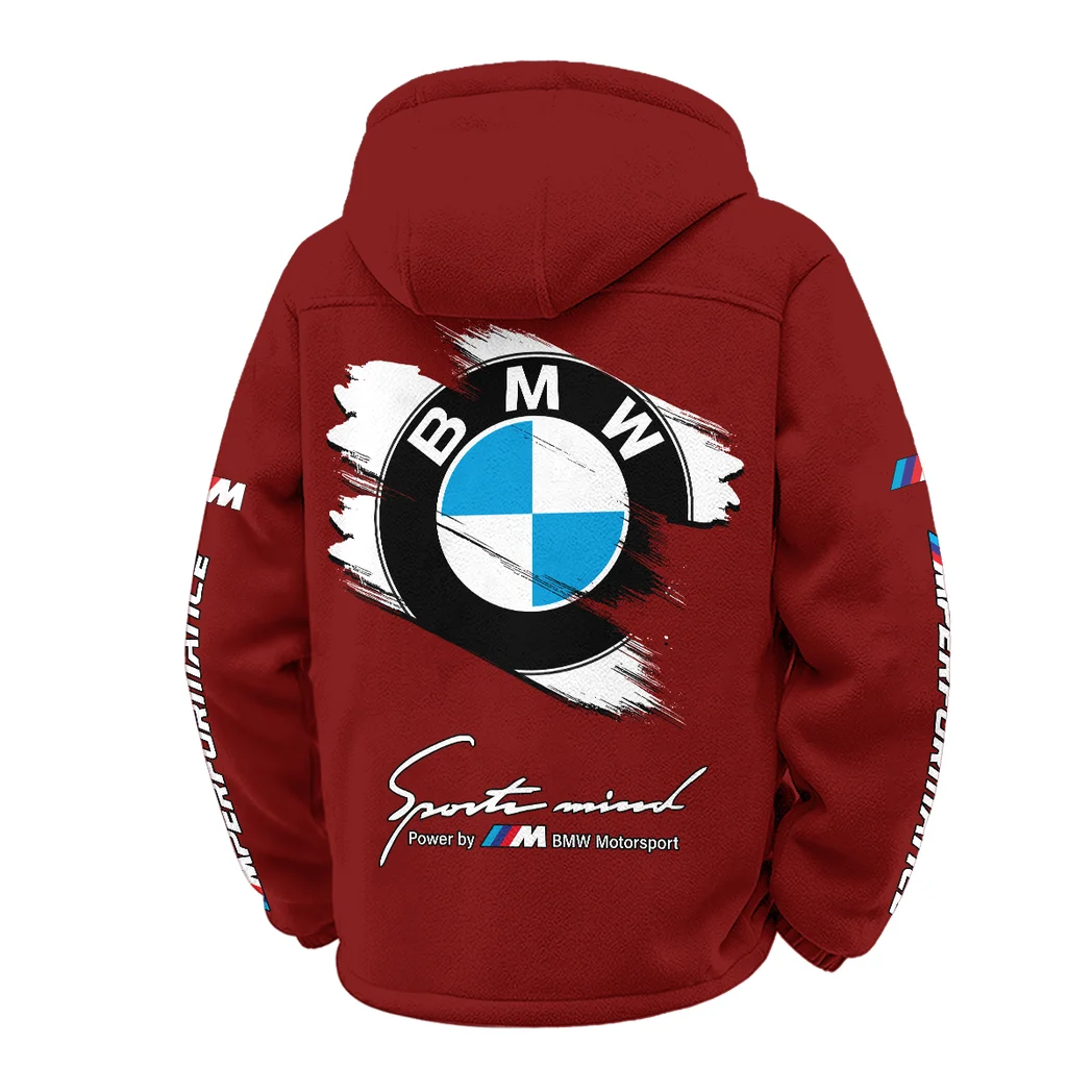 Racing Car Winter Fleece Jacket, Insulated Sport Hoody HVN1452BM - Wine - Image 3