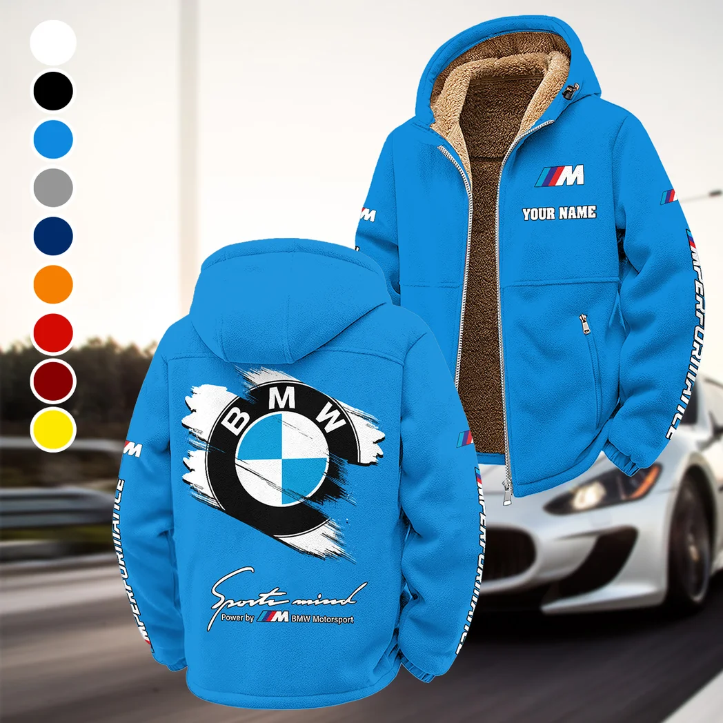 Racing Car Winter Fleece Jacket, Insulated Sport Hoody HVN1452BM - Cyan
