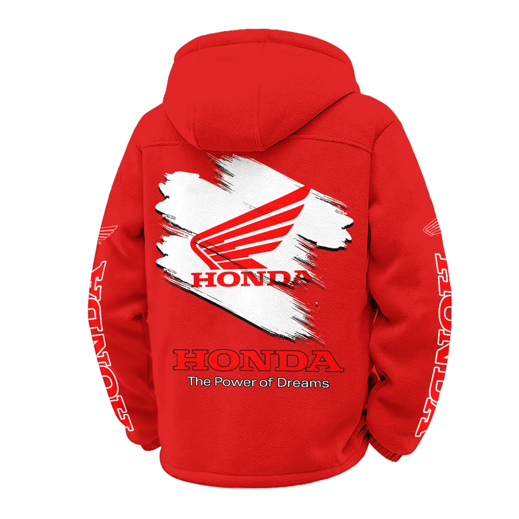 Touring Motorcycle Winter Fleece Jacket, Premium Fleece Barrier HVN1452HM - Red - Image 3