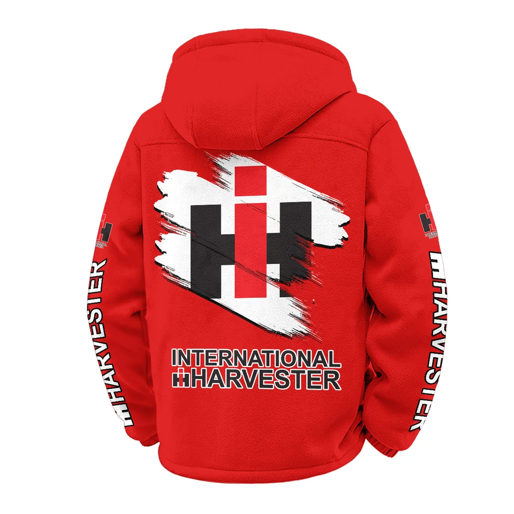 Farm Machine Winter Fleece Jacket, Extreme Cold Fleece Coat HVN1452IH - Red - Image 3