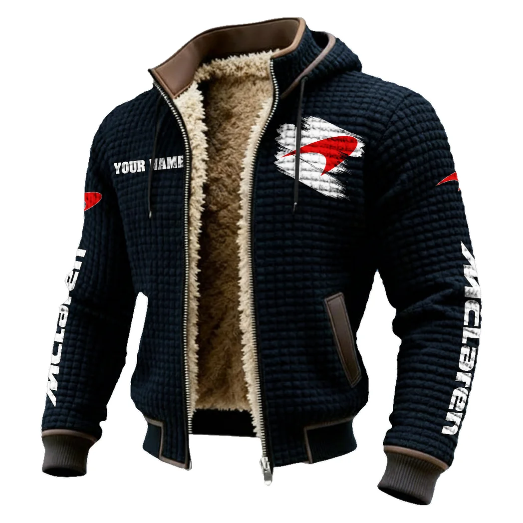 Racing Icon Fleece-Lined Hooded Jacket, Wind-Blocker Insulated Hoody HVN1452MC - Black - Image 2