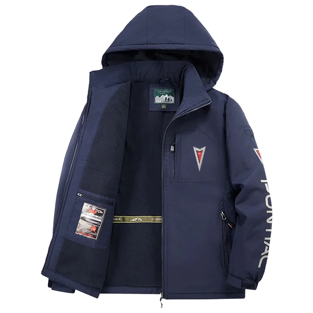 Classic American Car Fleece Windbreaker Jacket, Cozy Fleece-Lined Windbreaker HVN1452PO - Navy - Image 3