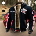 Retro-Inspired Car Fleece-Lined Hooded Jacket, Heavyweight Cozy Sport Shell HVN1452SH - Black