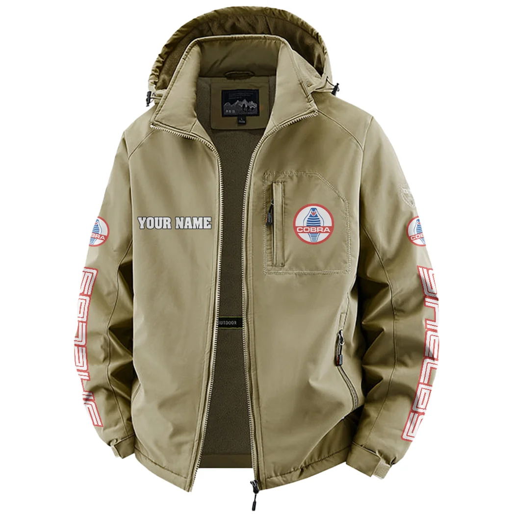 Retro-Inspired Car Fleece Windbreaker Jacket, Luxe Fleece Exterior HVN1452SH - Khaki - Image 2