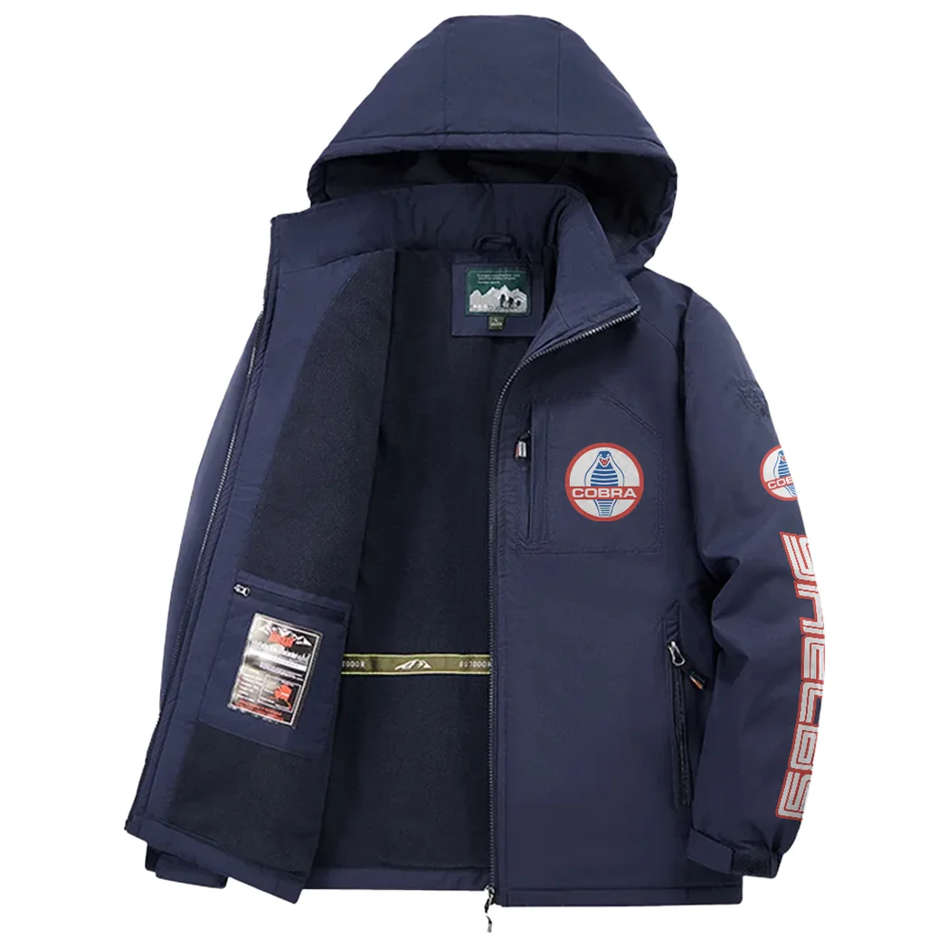 Retro-Inspired Car Fleece Windbreaker Jacket, Luxe Fleece Exterior HVN1452SH - Navy - Image 3