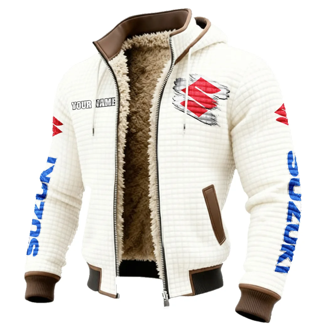 Superbike Fleece-Lined Hooded Jacket, Brushed Interior Winter Jacket HVN1452SU - White - Image 2