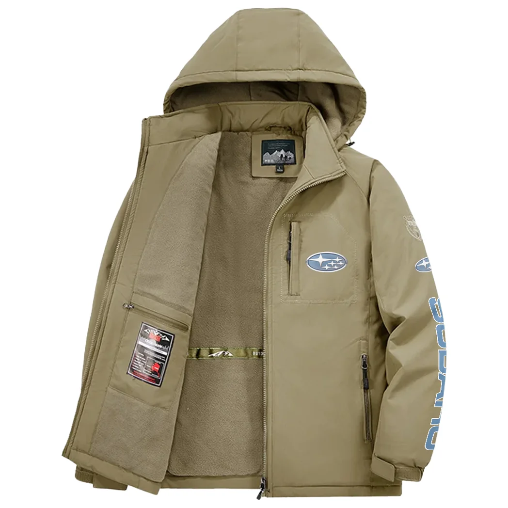 Boxer Engine Car Fleece Windbreaker Jacket, Midweight Thermal Windbreaker HVN1452SU - Khaki - Image 3