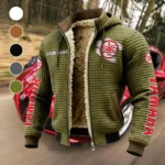Motorbike Fleece-Lined Hooded Jacket, Warmth-Lock Fleece-Lined Zip HVN1452YA - Green