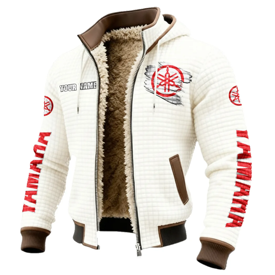 Motorbike Fleece-Lined Hooded Jacket, Warmth-Lock Fleece-Lined Zip HVN1452YA - White - Image 2