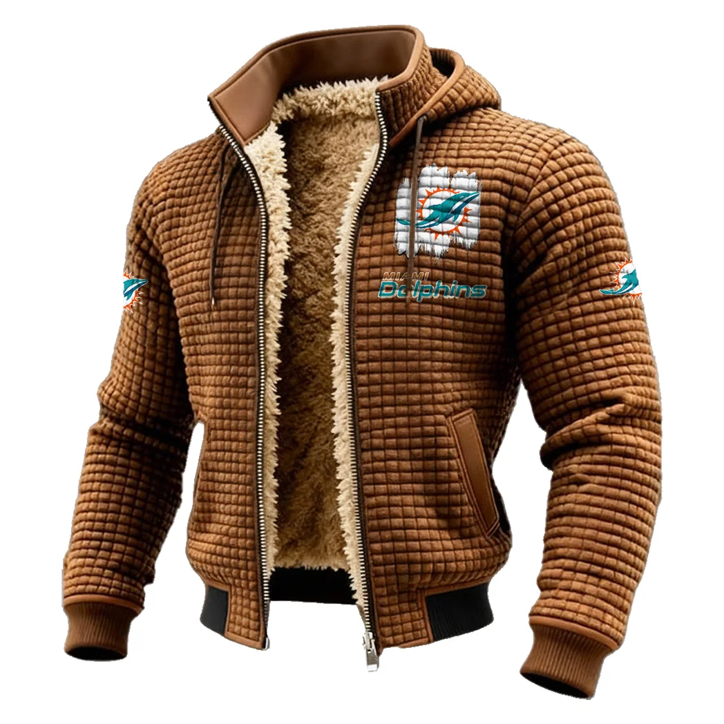 Marine Army Fleece-Lined Hooded Jacket, Cold-Snap Defense Jacket HVN1453MD - brown - Image 2