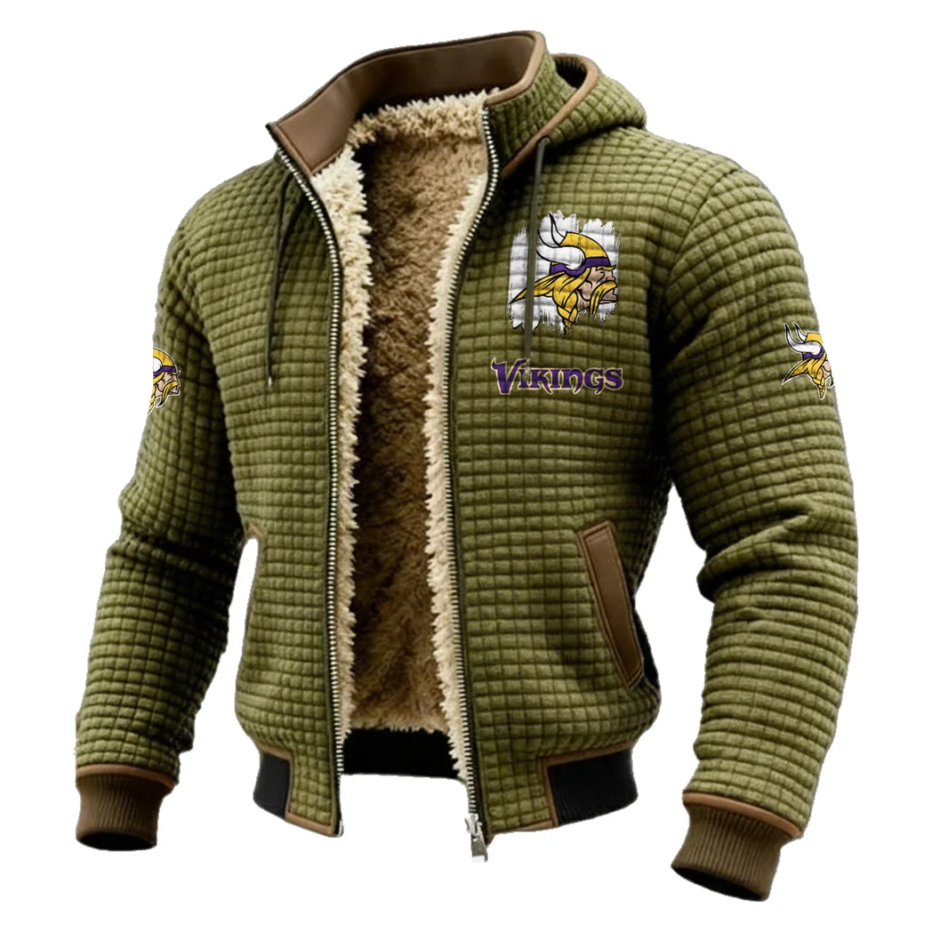 Purple Horns Fleece-Lined Hooded Jacket, Rugged Terrain Fleece Hoody HVN1453MV - Green - Image 2