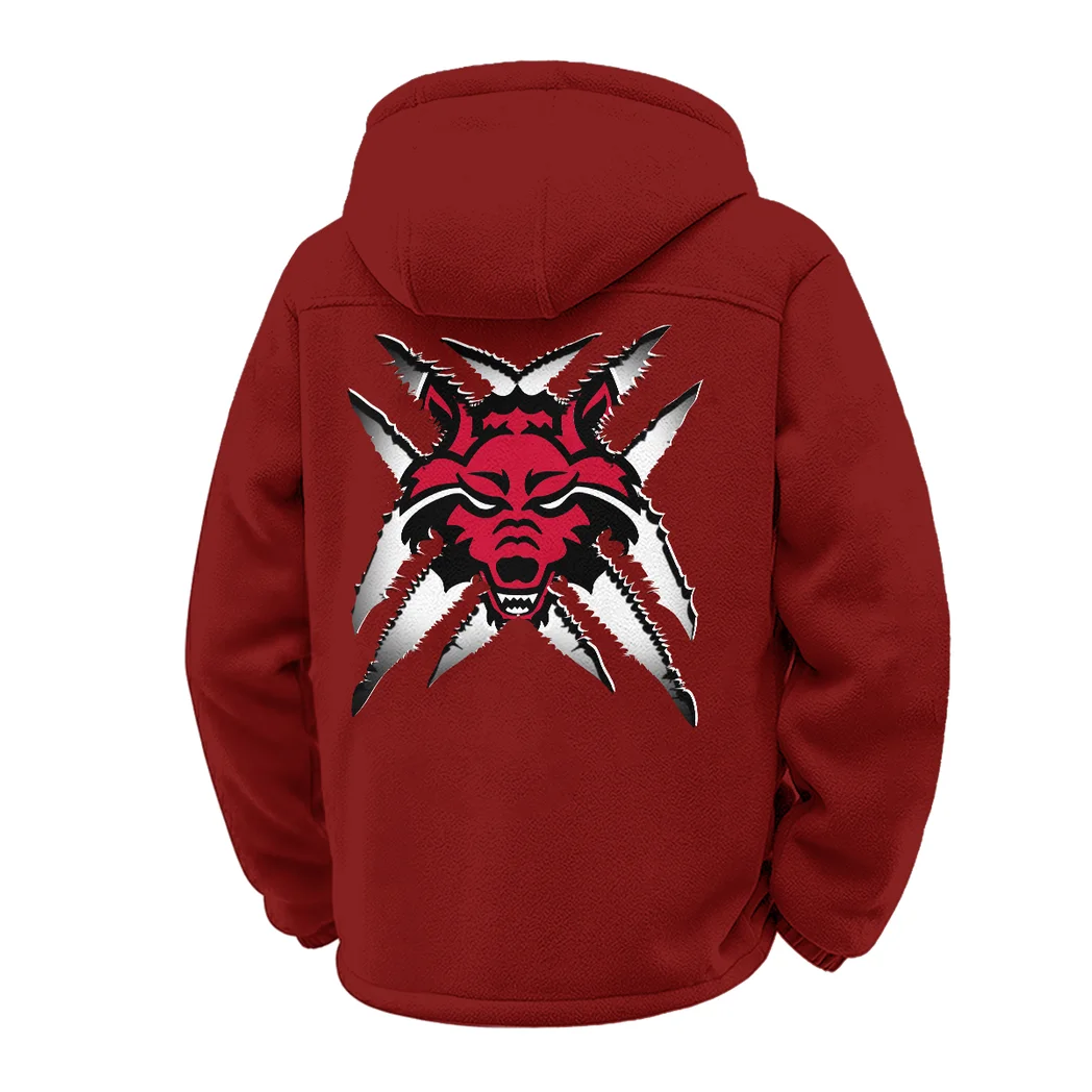 The Red Wolf Spirit Winter Fleece Jacket, Polar Climate Fleece HVN1454AS - Wine - Image 3