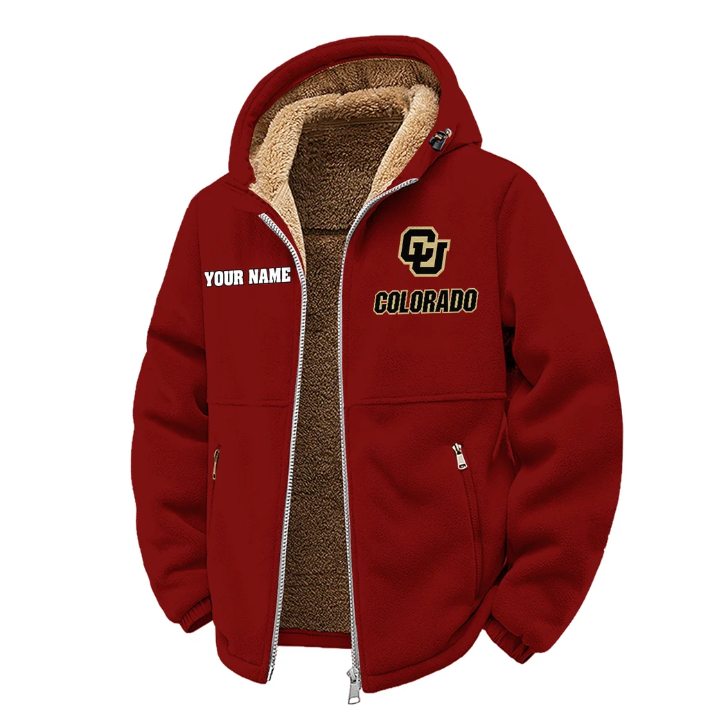 The Buffaloes Winter Fleece Jacket, Cold Weather Hiking Fleece HVN1454CB - Wine - Image 2