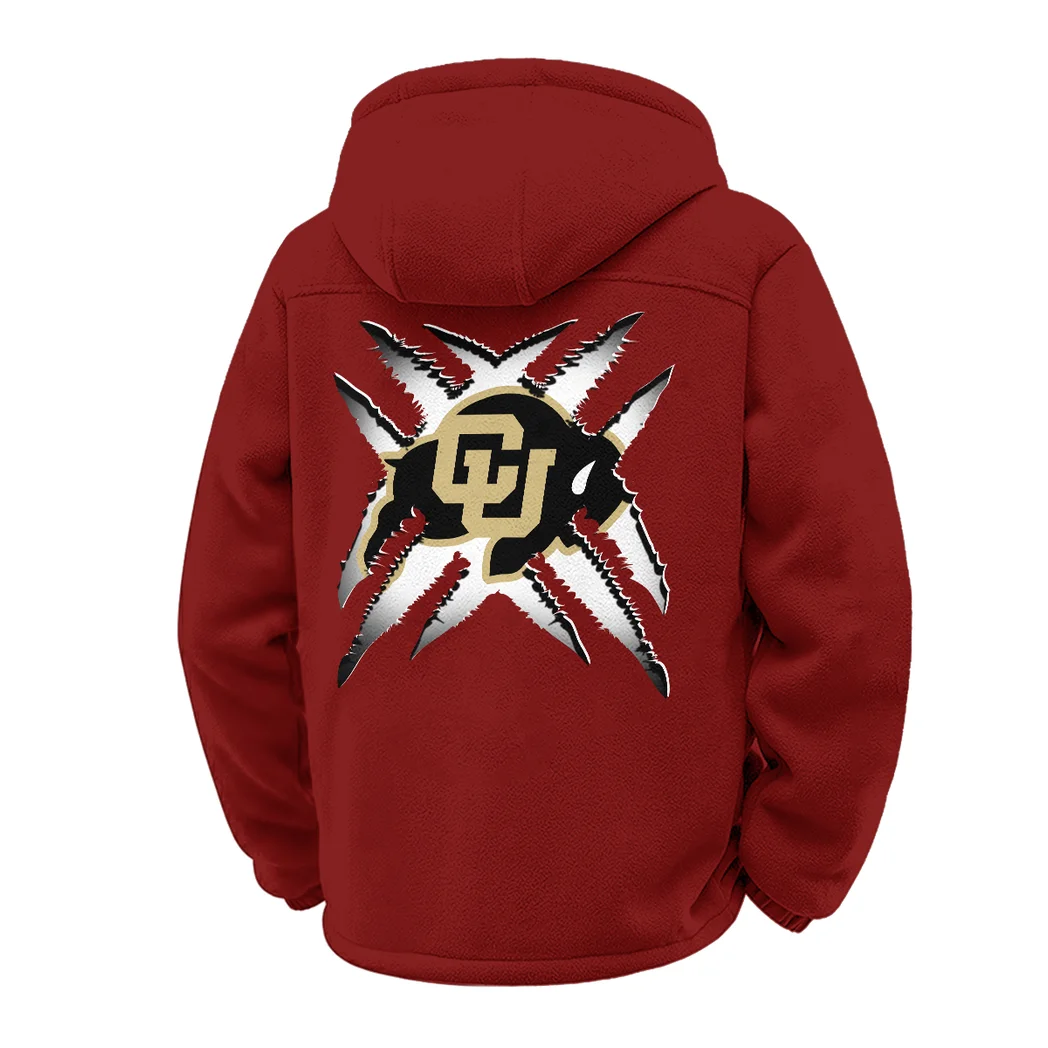 The Buffaloes Winter Fleece Jacket, Cold Weather Hiking Fleece HVN1454CB - Wine - Image 3