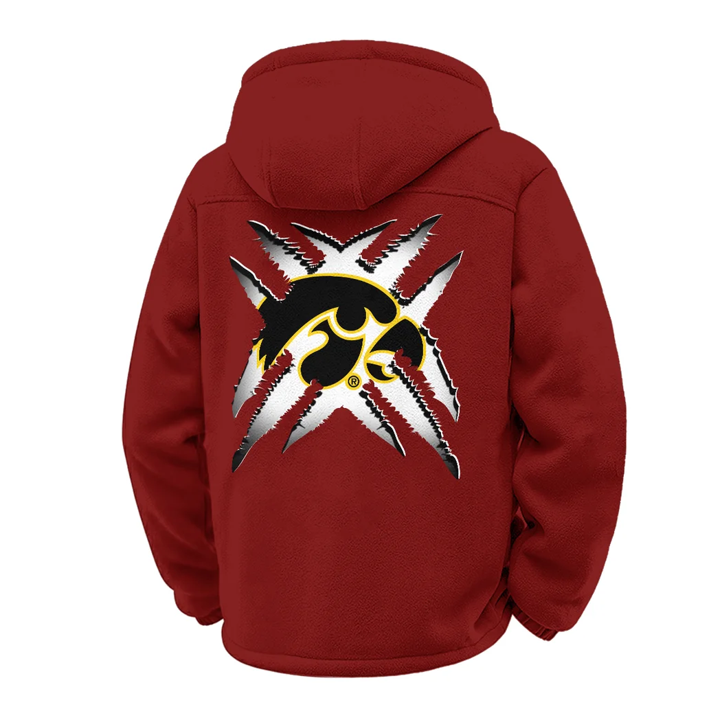 The Hawkeye State Winter Fleece Jacket, Extreme Cold Fleece Coat HVN1454IO - Wine - Image 3