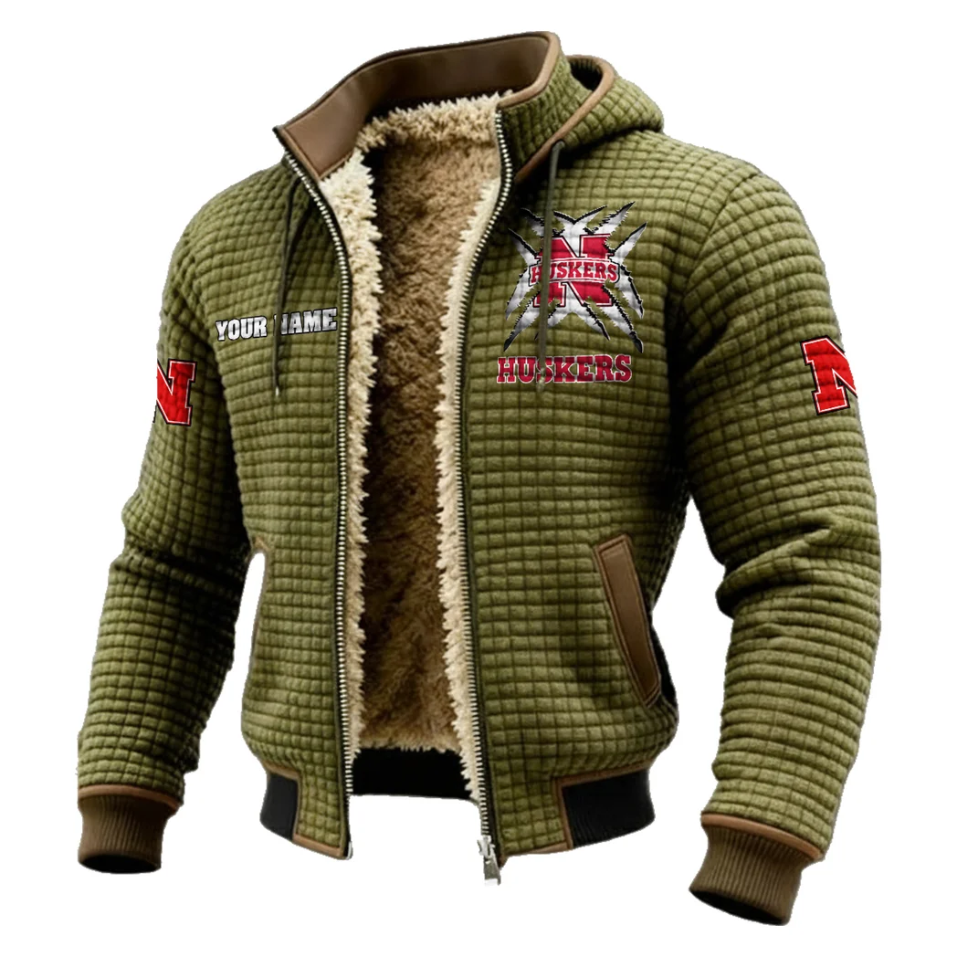 Big Red Fleece-Lined Hooded Jacket, Brushed Interior Winter Jacket HVN1454NC - Green - Image 2