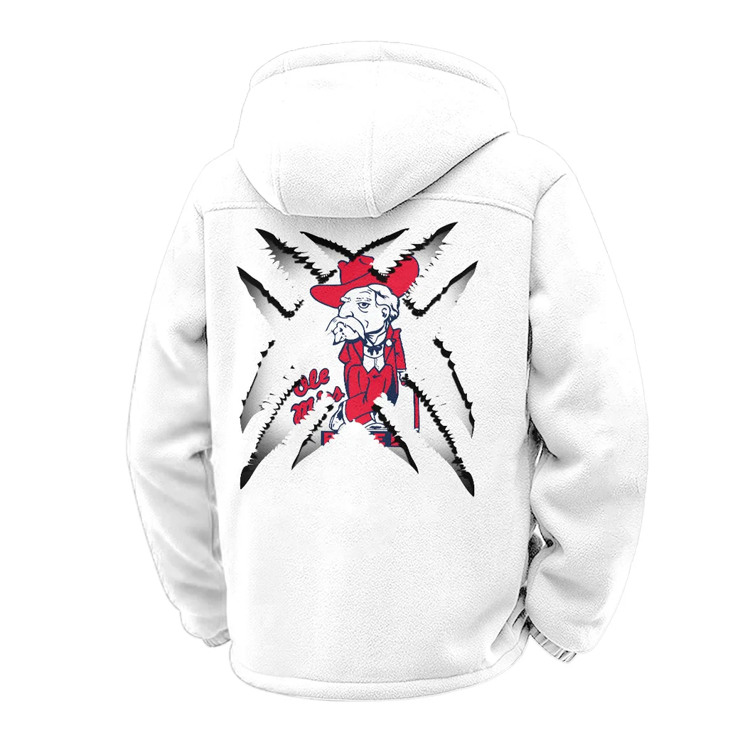 The Ole Miss Elite Winter Fleece Jacket, Insulated Sport Hoody HVN1454OM - White - Image 3