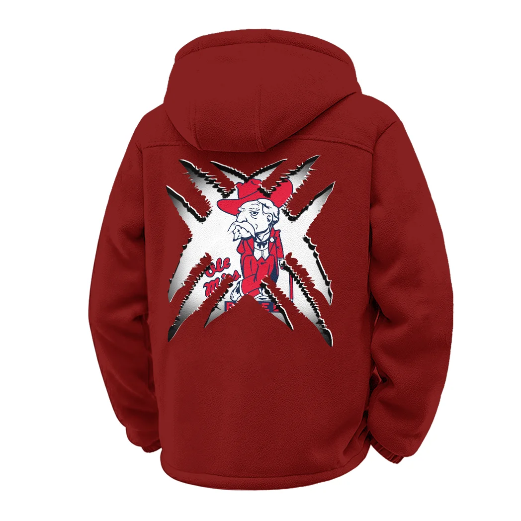 The Ole Miss Elite Winter Fleece Jacket, Insulated Sport Hoody HVN1454OM - Wine - Image 3