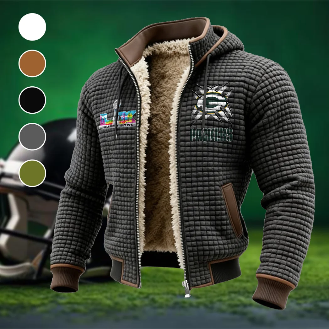 Football Green Crew Fleece-Lined Hooded Jacket, Weather-Shield Fleece Hoody HVN1457GP - Grey
