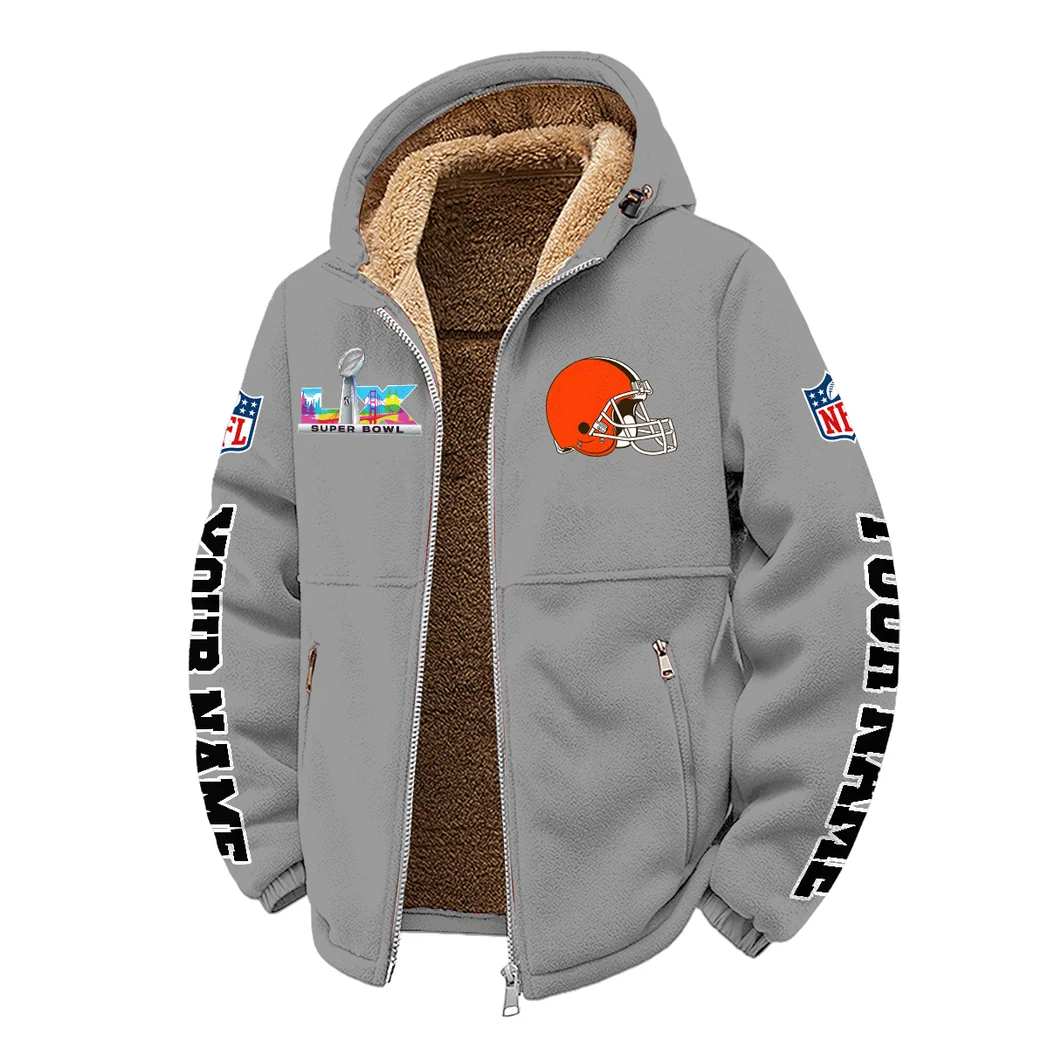 Football Brown Crew Winter Fleece Jacket, Cold Weather Hiking Fleece HVN1458CL - Grey - Image 2
