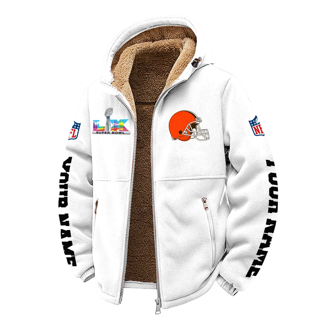 Football Brown Crew Winter Fleece Jacket, Cold Weather Hiking Fleece HVN1458CL - White - Image 2