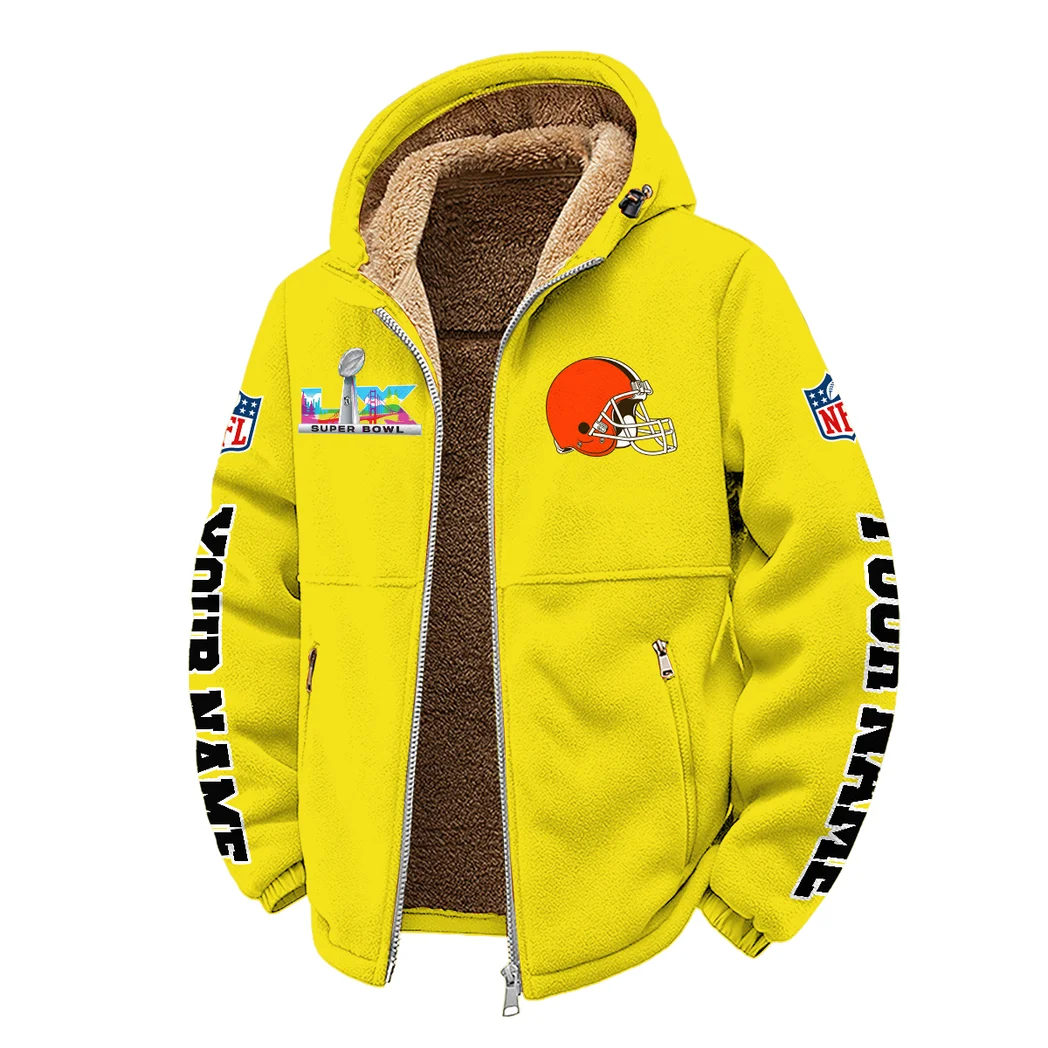 Football Brown Crew Winter Fleece Jacket, Cold Weather Hiking Fleece HVN1458CL - Yellow - Image 2