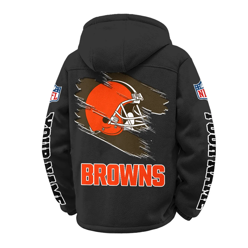 Football Brown Crew Winter Fleece Jacket, Cold Weather Hiking Fleece HVN1458CL - Black - Image 3