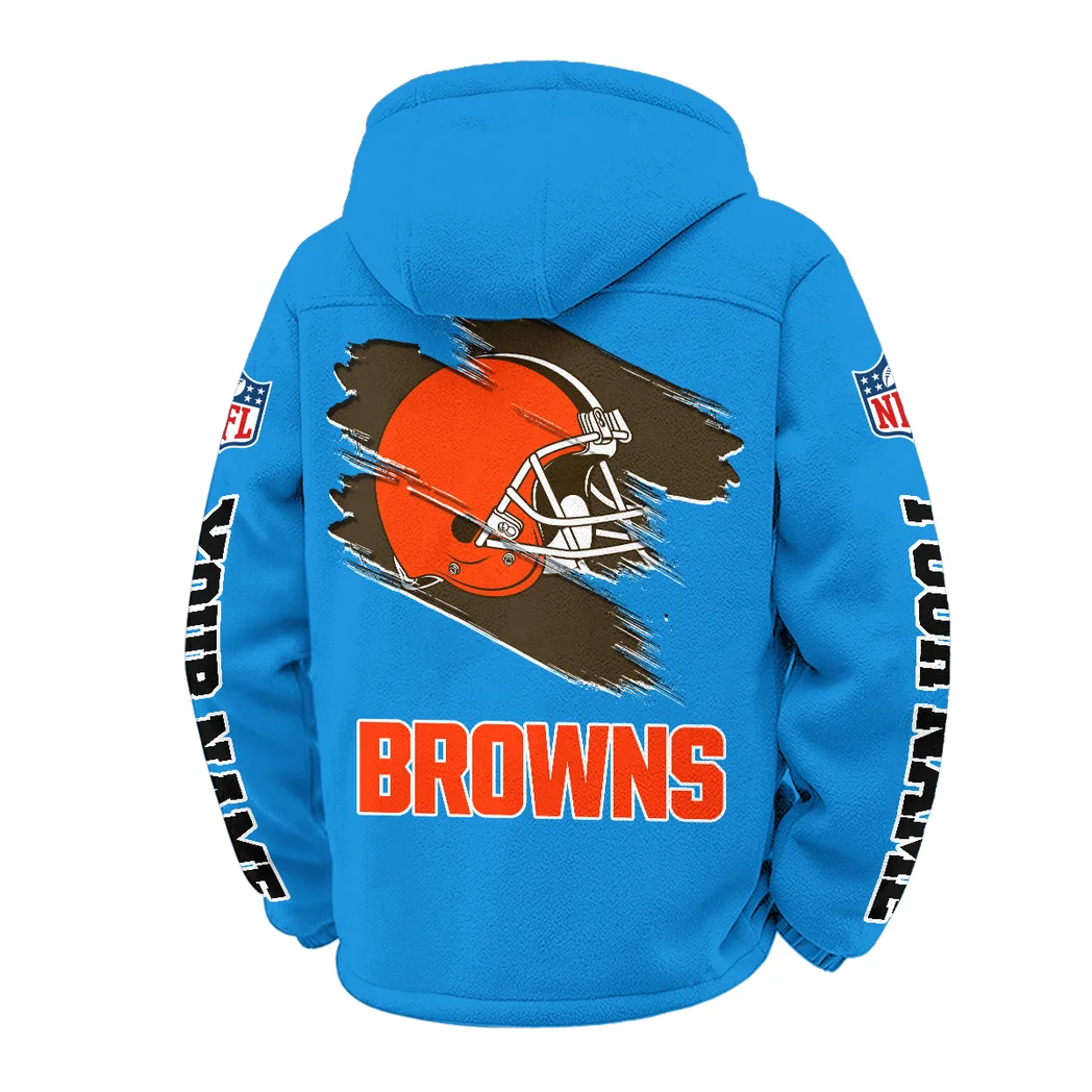 Football Brown Crew Winter Fleece Jacket, Cold Weather Hiking Fleece HVN1458CL - Cyan - Image 3
