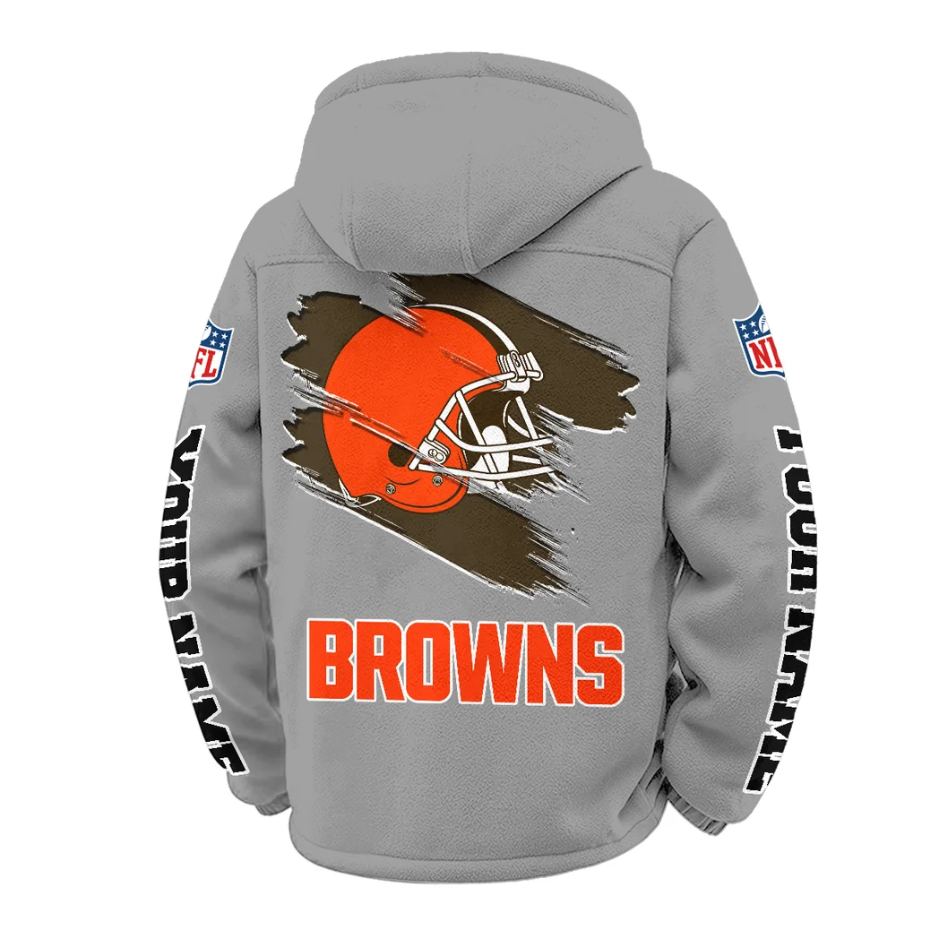 Football Brown Crew Winter Fleece Jacket, Cold Weather Hiking Fleece HVN1458CL - Grey - Image 3