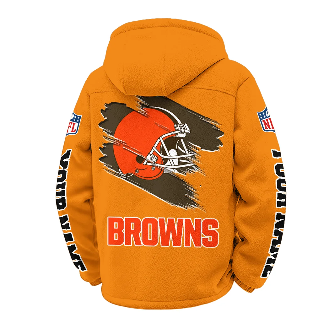 Football Brown Crew Winter Fleece Jacket, Cold Weather Hiking Fleece HVN1458CL - Orange - Image 3