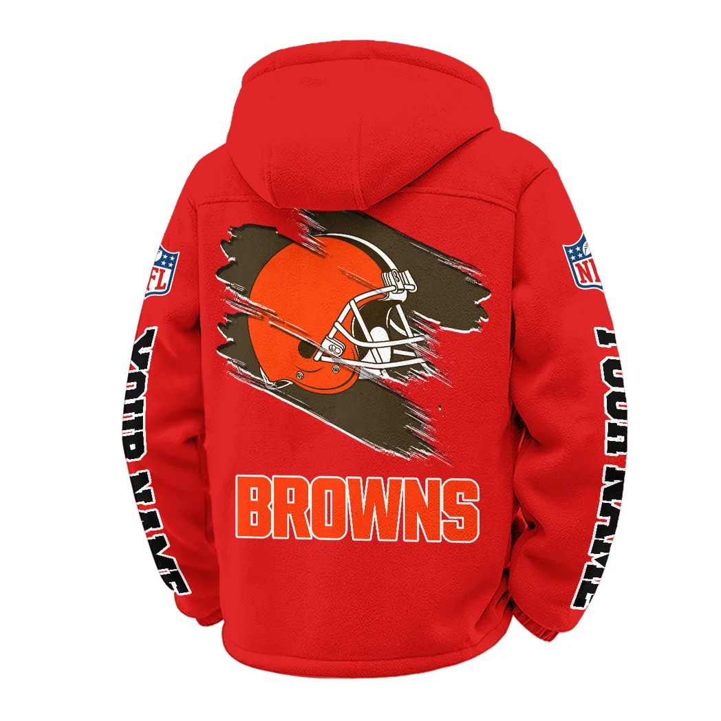Football Brown Crew Winter Fleece Jacket, Cold Weather Hiking Fleece HVN1458CL - Red - Image 3