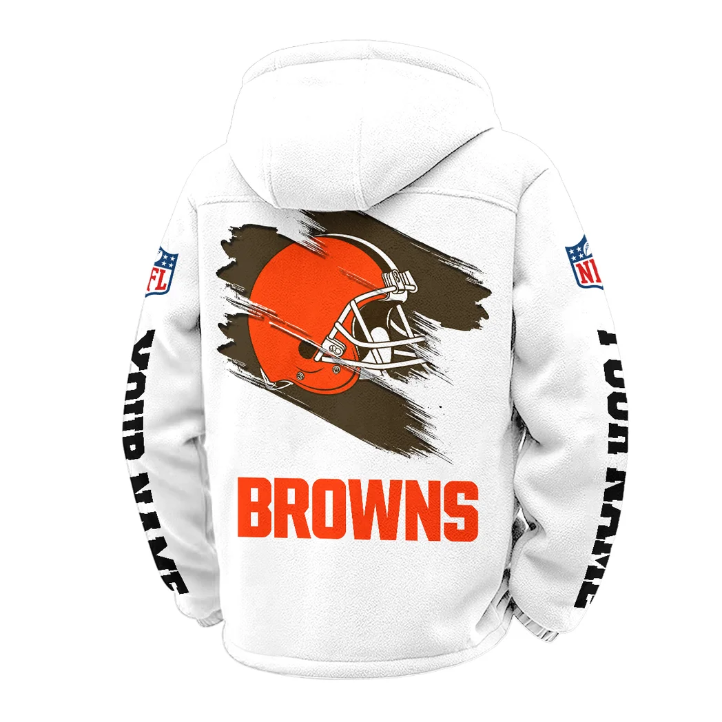 Football Brown Crew Winter Fleece Jacket, Cold Weather Hiking Fleece HVN1458CL - White - Image 3