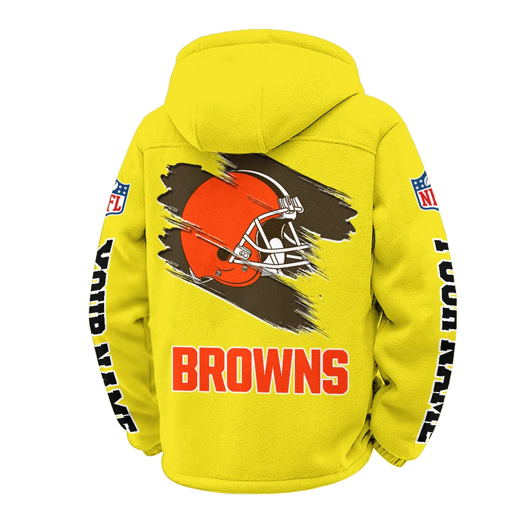 Football Brown Crew Winter Fleece Jacket, Cold Weather Hiking Fleece HVN1458CL - Yellow - Image 3