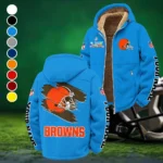 Football Brown Crew Winter Fleece Jacket, Cold Weather Hiking Fleece HVN1458CL - Cyan
