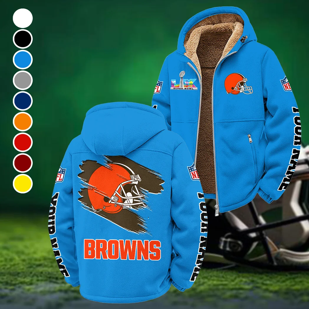 Football Brown Crew Winter Fleece Jacket, Cold Weather Hiking Fleece HVN1458CL - Cyan